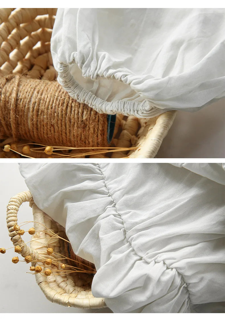 Simple Round-Neck Blouse With Puff Sleeves